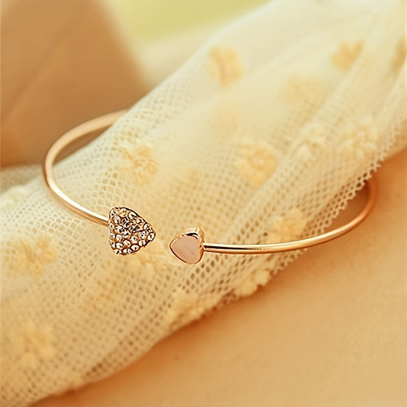 1pc, Exquisite Double Peach Heart Rhinestone Bangle - Beautiful Jewelry for Friends, Birthdays, Parties, Holidays, and Mother's Day, Perfect Gift for Loved Ones