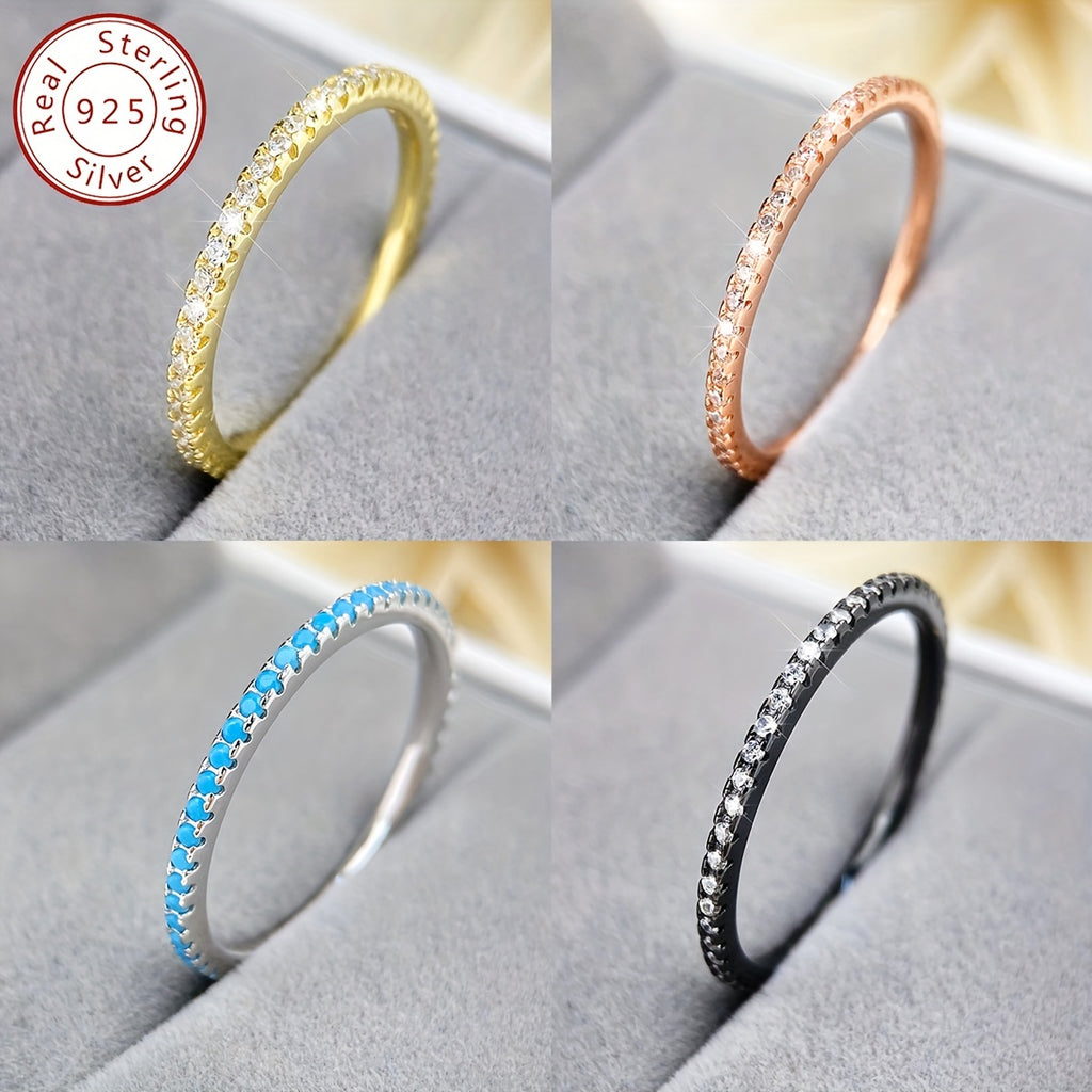 1pc Radiant 925 Sterling Silver Ring - Pave Set Shining Zirconia for Men & Women - Durable Daily Wear, Fashion-Forward Party Jewelry