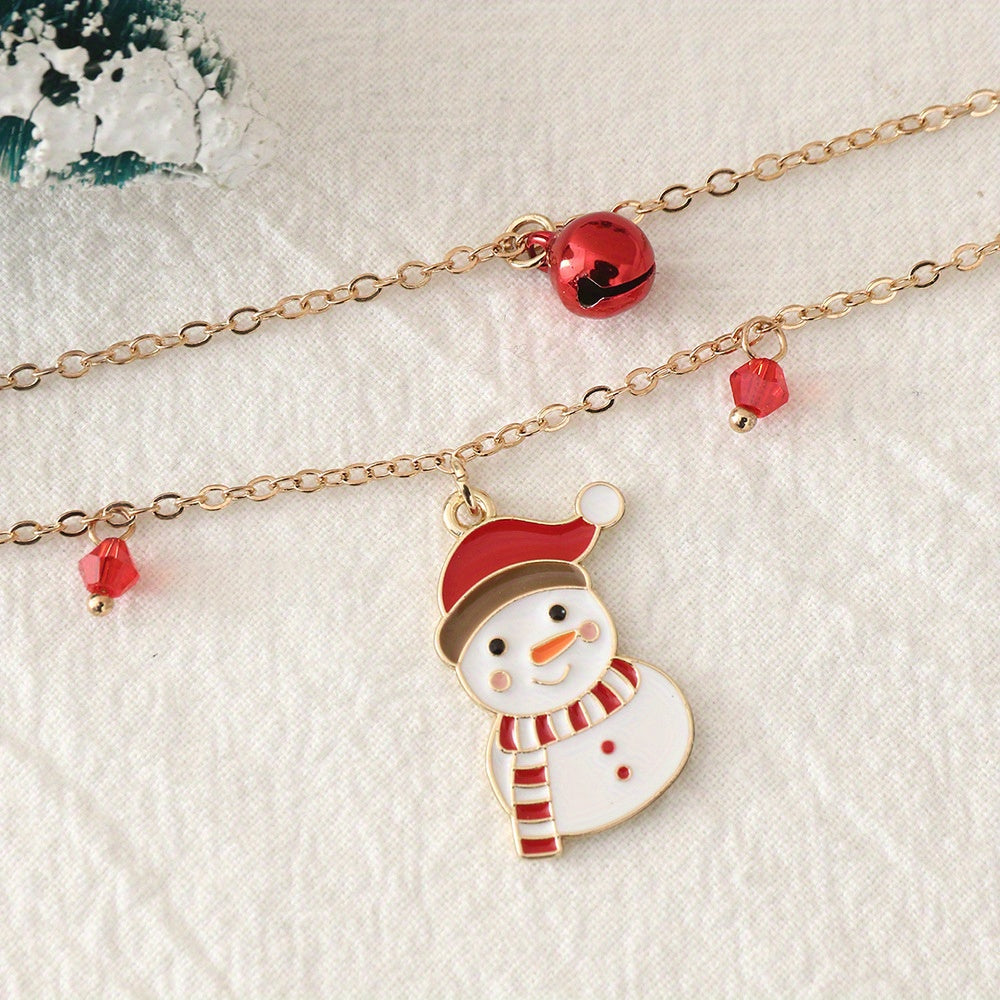 Christmas Double Layer Snowman Personality Necklace Party Festival Jewelry Gift For Women