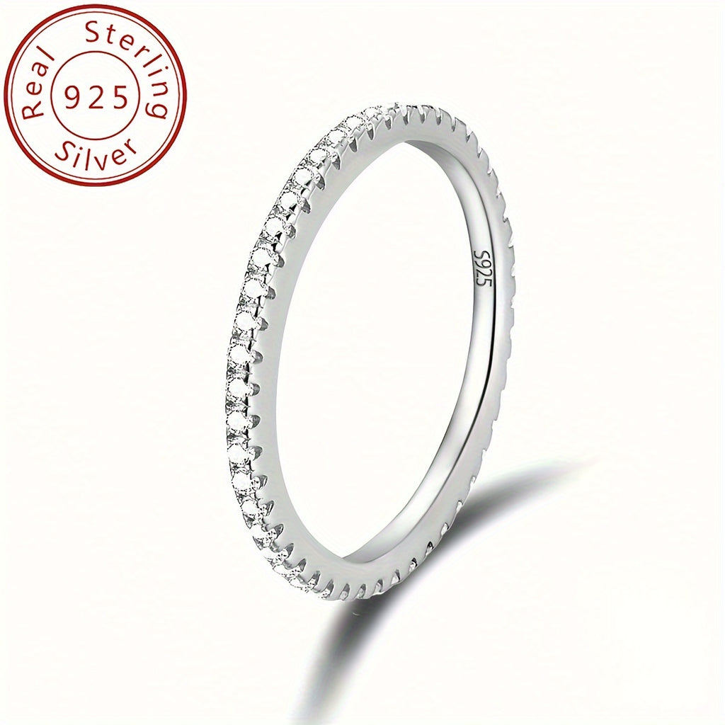 1pc Radiant 925 Sterling Silver Ring - Pave Set Shining Zirconia for Men & Women - Durable Daily Wear, Fashion-Forward Party Jewelry