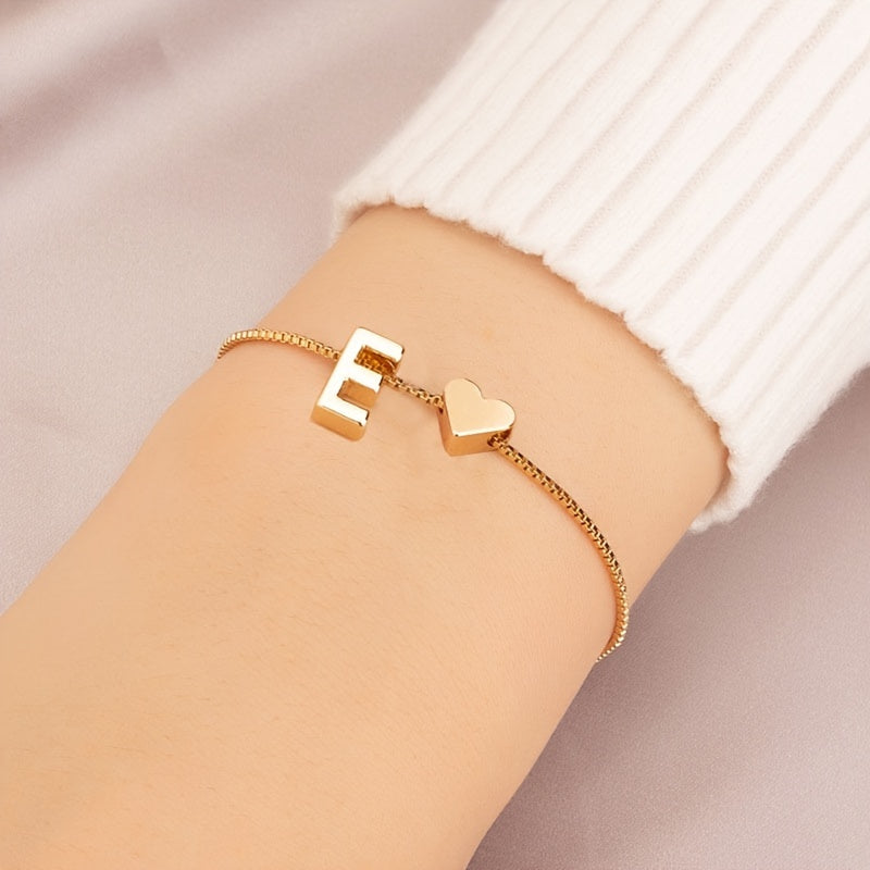 Letter Mini Love Heart Thin Chain Bracelet Simple Minimalist Hand Chain Jewelry Decoration Gift Birthday Gift