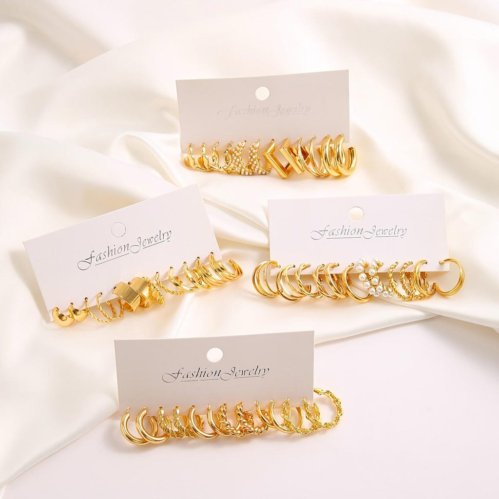 48pcs Multi-element Metal Earrings Set Women'S Fine Jewelry Birthday Gift