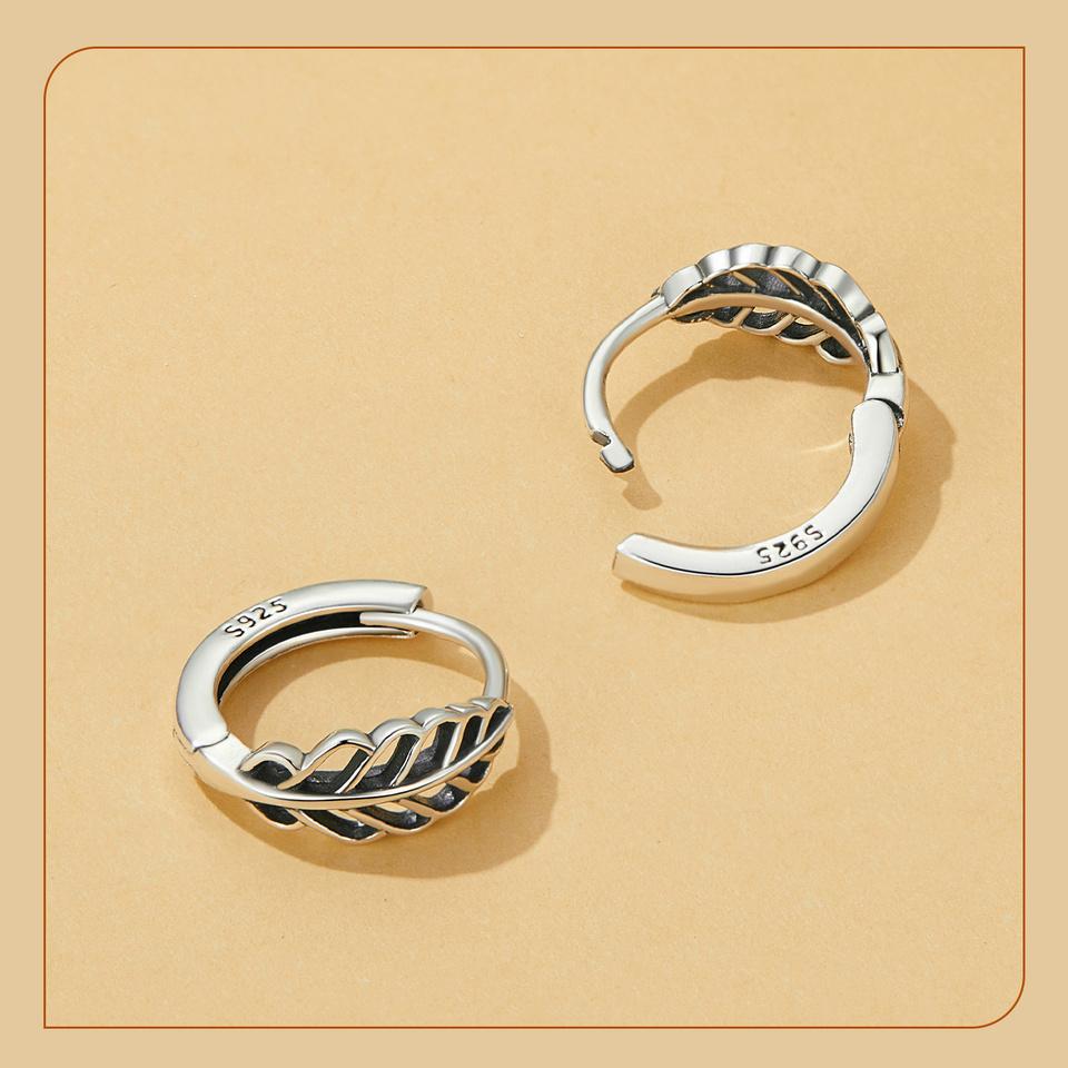 925 Sterling Silver Hypoallergenic Hoop Earrings - Intricate Hollow Leaf Pattern, Timeless Elegant Style - Perfect Female Gift, Allergy-Free Jewelry