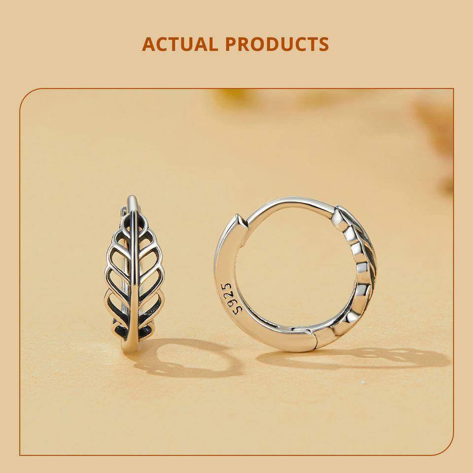 925 Sterling Silver Hypoallergenic Hoop Earrings - Intricate Hollow Leaf Pattern, Timeless Elegant Style - Perfect Female Gift, Allergy-Free Jewelry