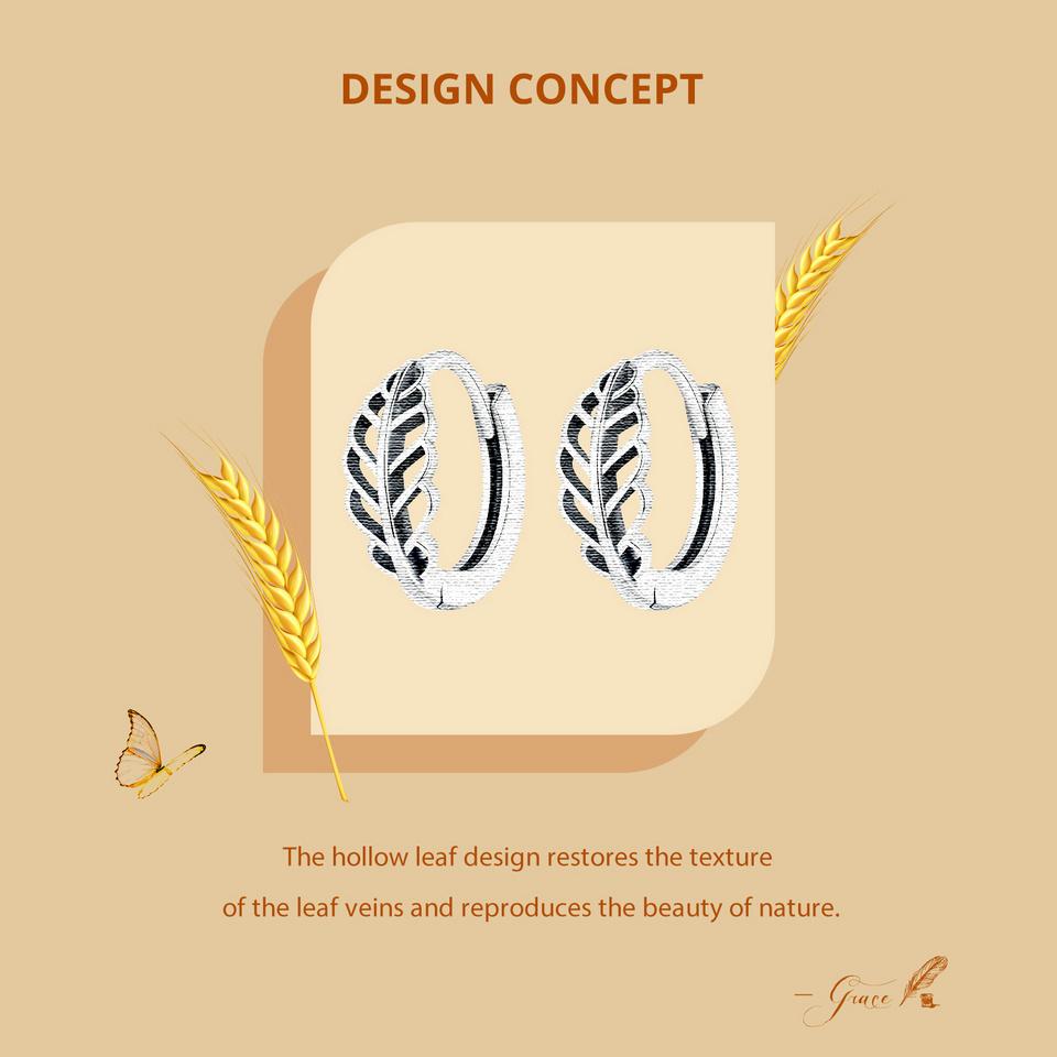 925 Sterling Silver Hypoallergenic Hoop Earrings - Intricate Hollow Leaf Pattern, Timeless Elegant Style - Perfect Female Gift, Allergy-Free Jewelry