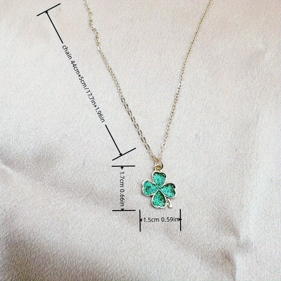 1pc Four-Leaf Clover Necklace for Men & Women - Golden-Tone Metal with Green Enamel Detailing, Unisex Birthday Anniversary Gift Jewelry for Him Her, Dainty Layering Pendant for Casual Attire, Pendant Necklace, Elegant Accesso
