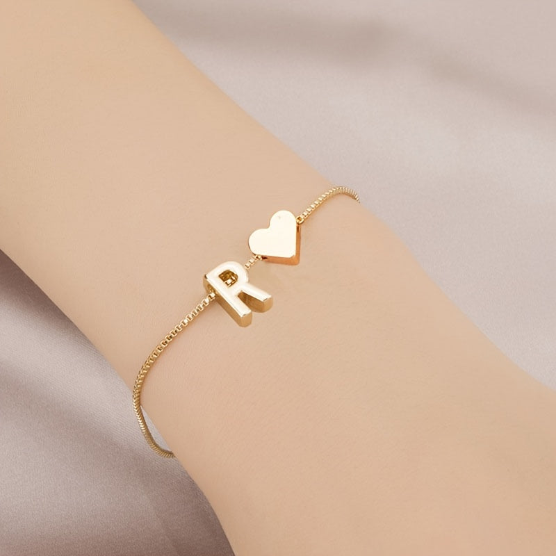 Letter Mini Love Heart Thin Chain Bracelet Simple Minimalist Hand Chain Jewelry Decoration Gift Birthday Gift