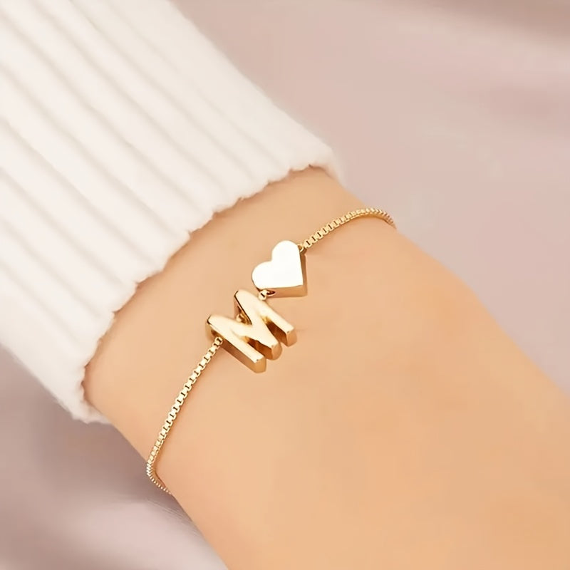 Letter Mini Love Heart Thin Chain Bracelet Simple Minimalist Hand Chain Jewelry Decoration Gift Birthday Gift