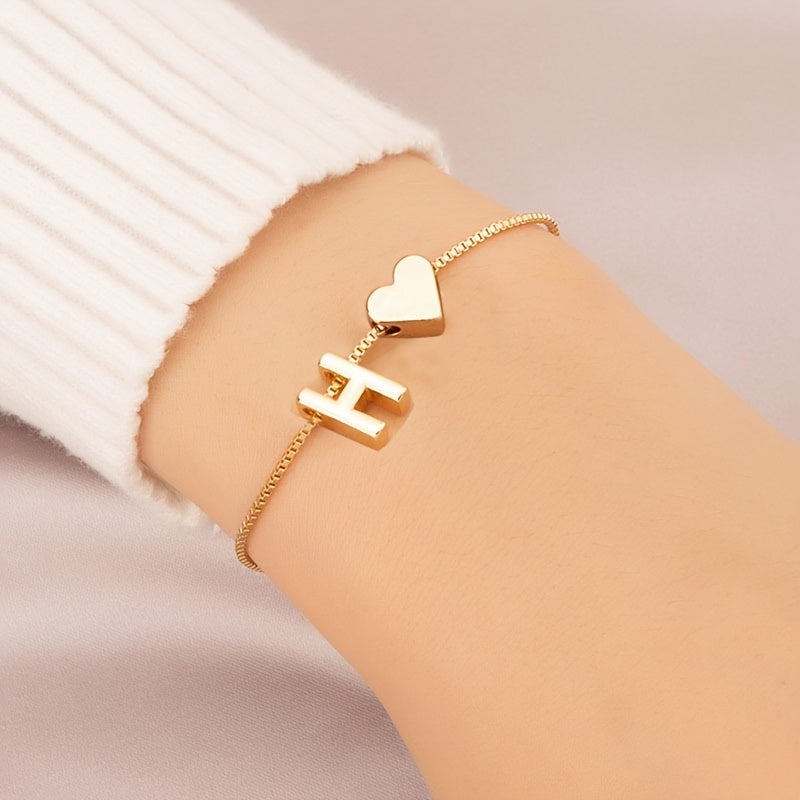 Letter Mini Love Heart Thin Chain Bracelet Simple Minimalist Hand Chain Jewelry Decoration Gift Birthday Gift
