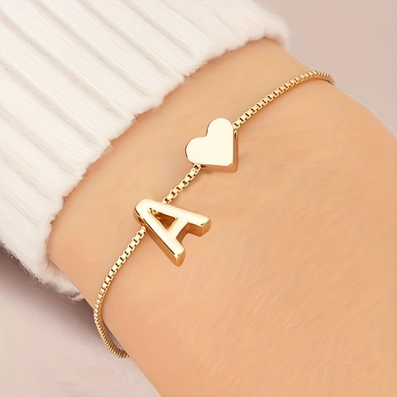 Letter Mini Love Heart Thin Chain Bracelet Simple Minimalist Hand Chain Jewelry Decoration Gift Birthday Gift