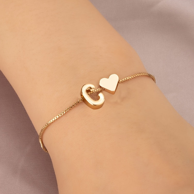 Letter Mini Love Heart Thin Chain Bracelet Simple Minimalist Hand Chain Jewelry Decoration Gift Birthday Gift