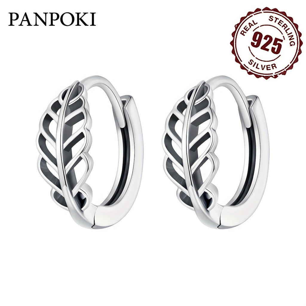 925 Sterling Silver Hypoallergenic Hoop Earrings - Intricate Hollow Leaf Pattern, Timeless Elegant Style - Perfect Female Gift, Allergy-Free Jewelry