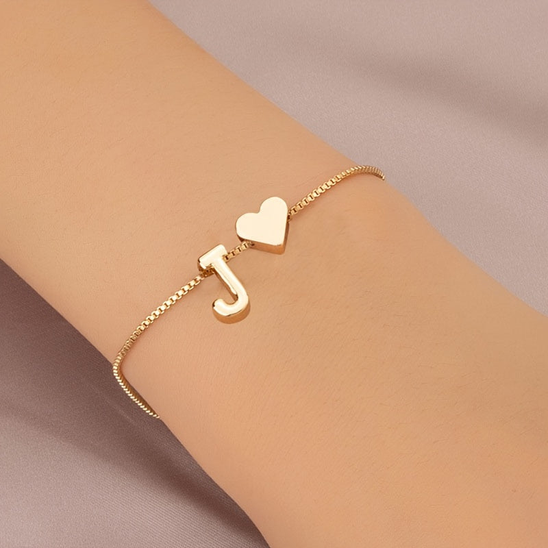 Letter Mini Love Heart Thin Chain Bracelet Simple Minimalist Hand Chain Jewelry Decoration Gift Birthday Gift