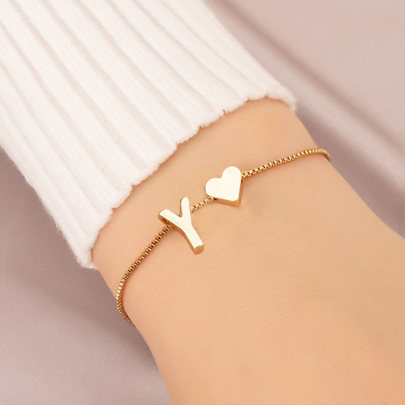 Letter Mini Love Heart Thin Chain Bracelet Simple Minimalist Hand Chain Jewelry Decoration Gift Birthday Gift