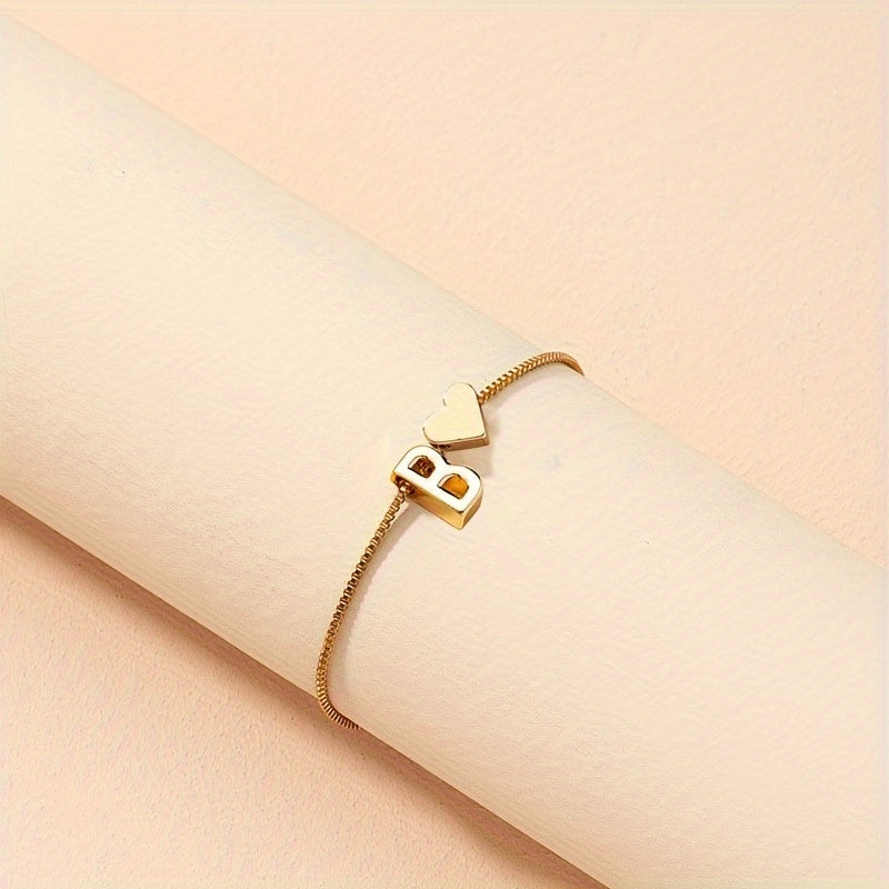 Letter Mini Love Heart Thin Chain Bracelet Simple Minimalist Hand Chain Jewelry Decoration Gift Birthday Gift