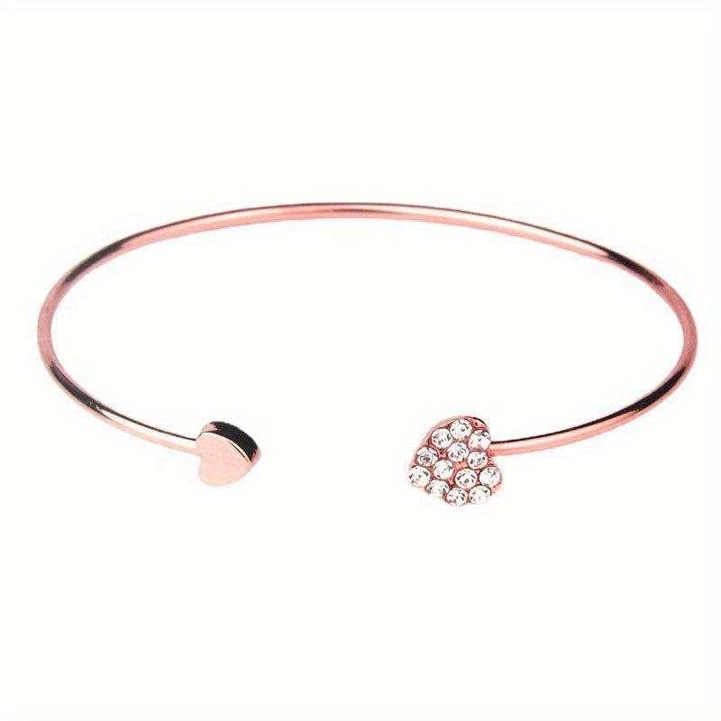 1pc, Exquisite Double Peach Heart Rhinestone Bangle - Beautiful Jewelry for Friends, Birthdays, Parties, Holidays, and Mother's Day, Perfect Gift for Loved Ones