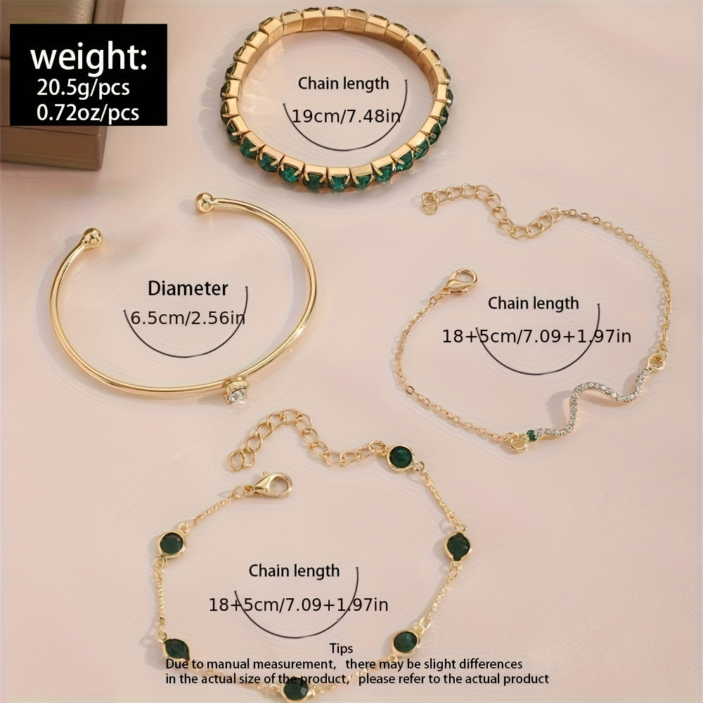 4pcs Shiny Iced Out Rhinestone Bangle Bracelet Set Stackable Hand Jewelry Bracelet