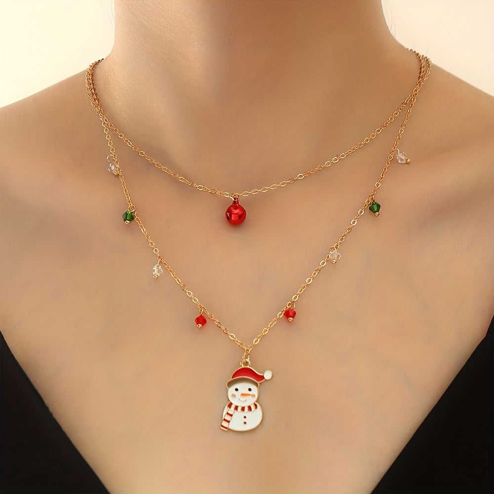 Christmas Double Layer Snowman Personality Necklace Party Festival Jewelry Gift For Women