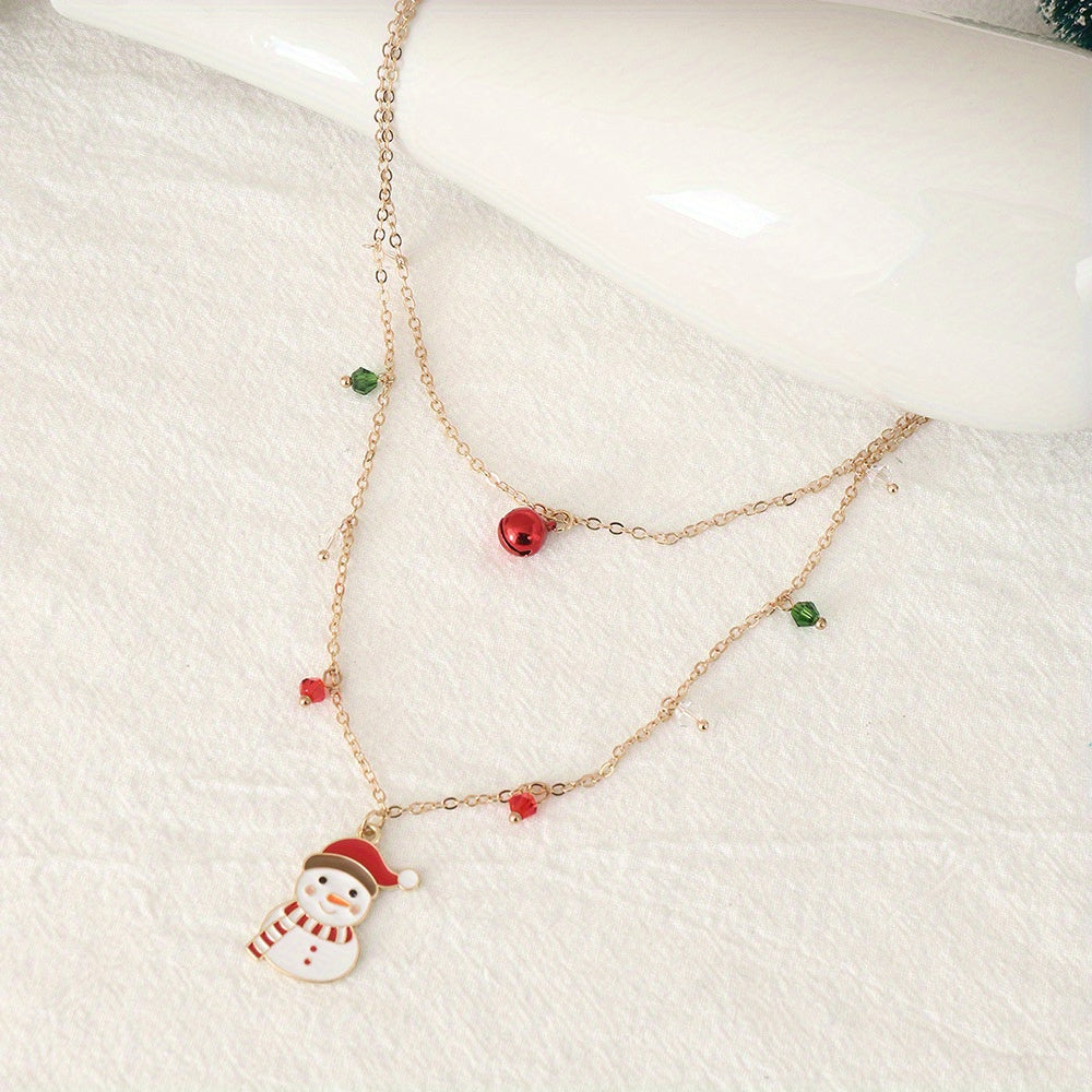 Christmas Double Layer Snowman Personality Necklace Party Festival Jewelry Gift For Women