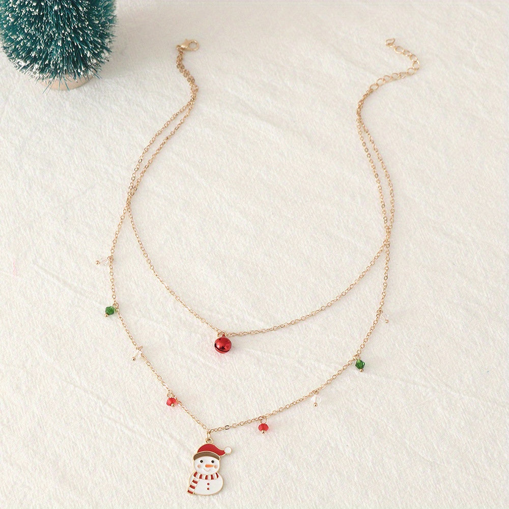 Christmas Double Layer Snowman Personality Necklace Party Festival Jewelry Gift For Women