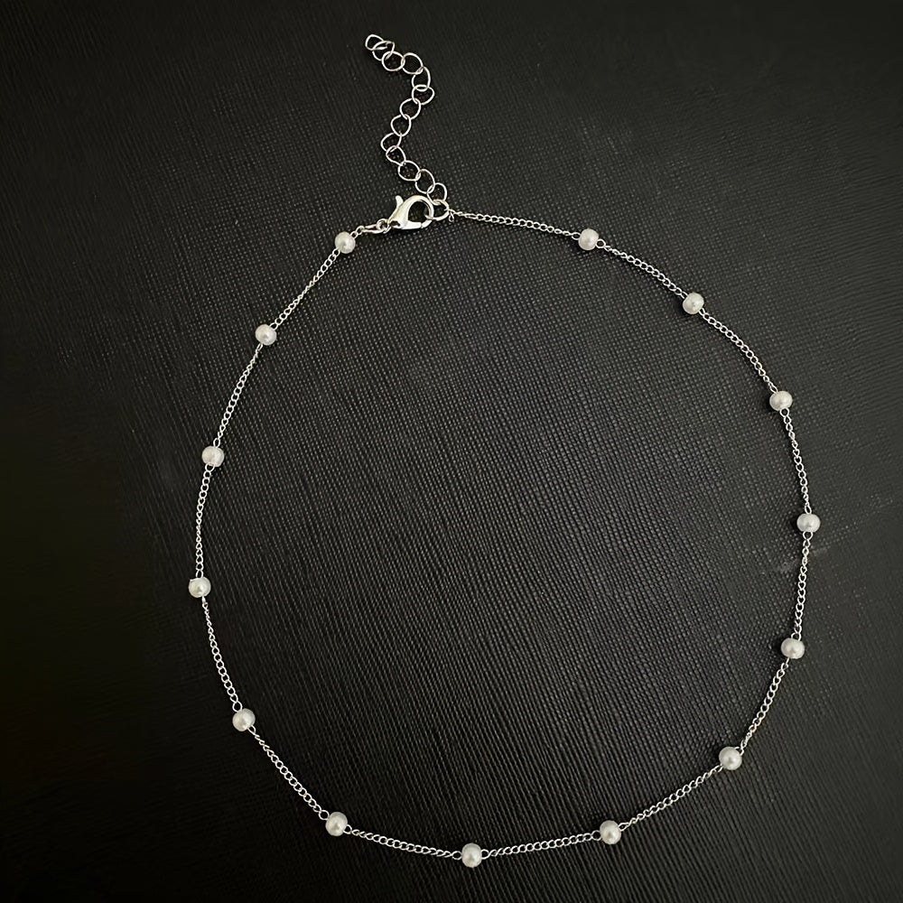 Delicate Faux Pearl Stainless Steel Clavicle Chain Collarbone Chain Neck Jewelry