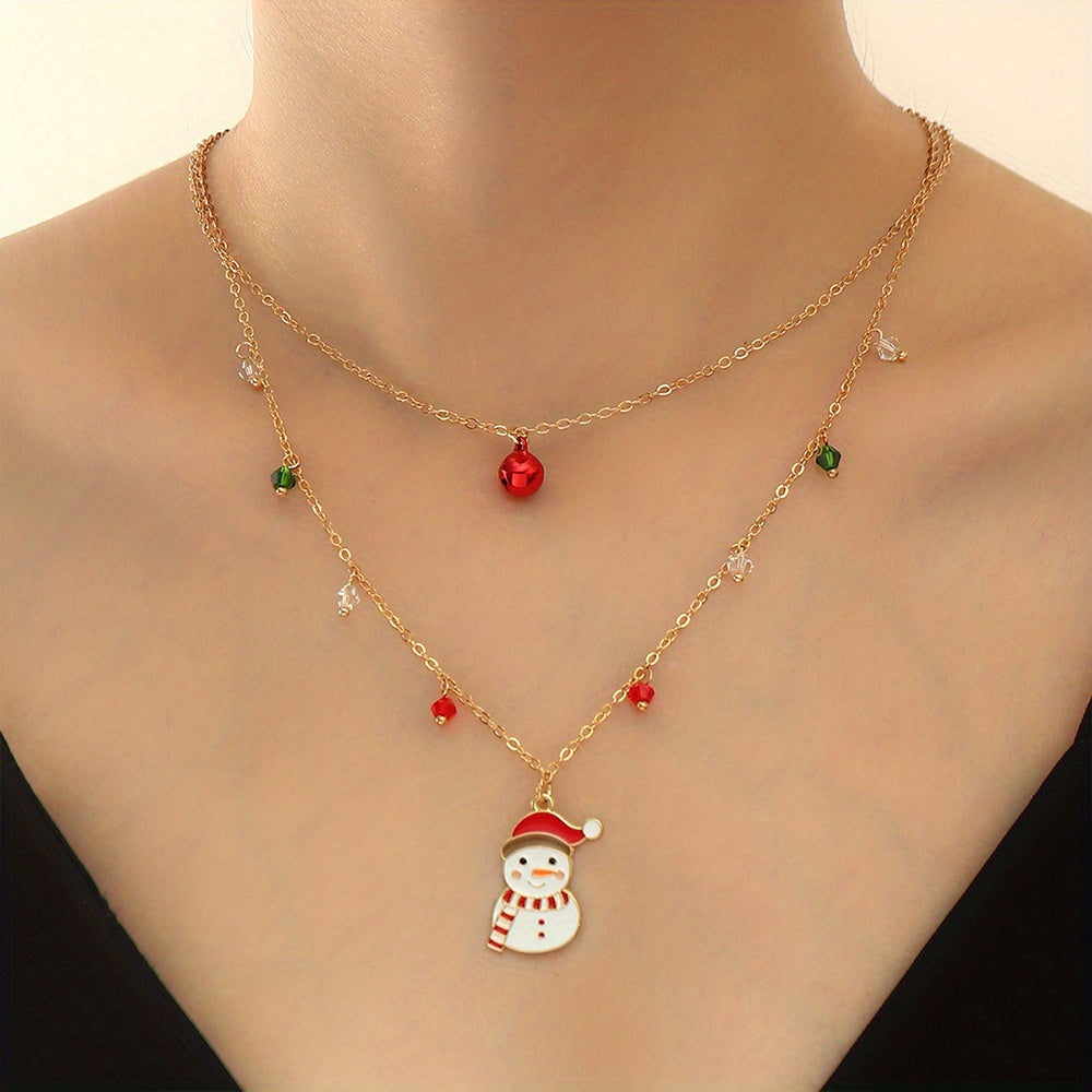 Christmas Double Layer Snowman Personality Necklace Party Festival Jewelry Gift For Women