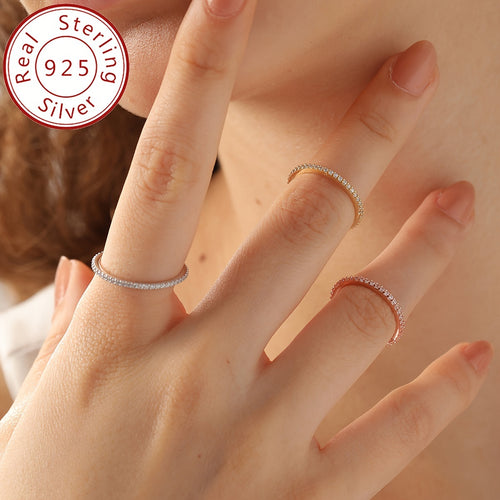 1pc Radiant 925 Sterling Silver Ring - Pave Set Shining Zirconia for Men & Women - Durable Daily Wear, Fashion-Forward Party Jewelry