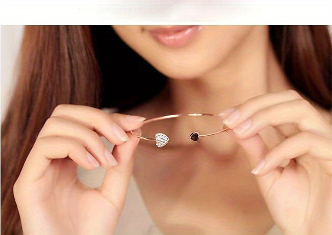 1pc, Exquisite Double Peach Heart Rhinestone Bangle - Beautiful Jewelry for Friends, Birthdays, Parties, Holidays, and Mother's Day, Perfect Gift for Loved Ones