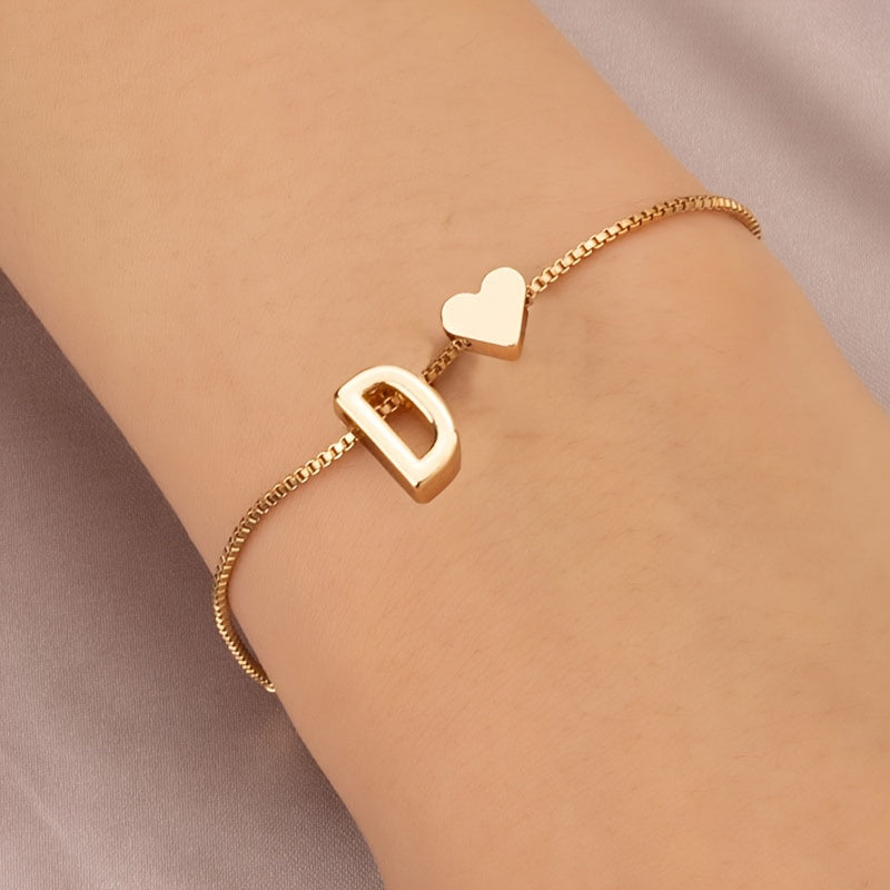 Letter Mini Love Heart Thin Chain Bracelet Simple Minimalist Hand Chain Jewelry Decoration Gift Birthday Gift