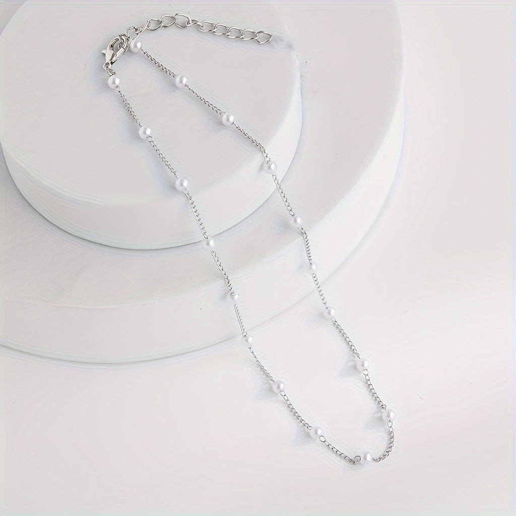 Delicate Faux Pearl Stainless Steel Clavicle Chain Collarbone Chain Neck Jewelry