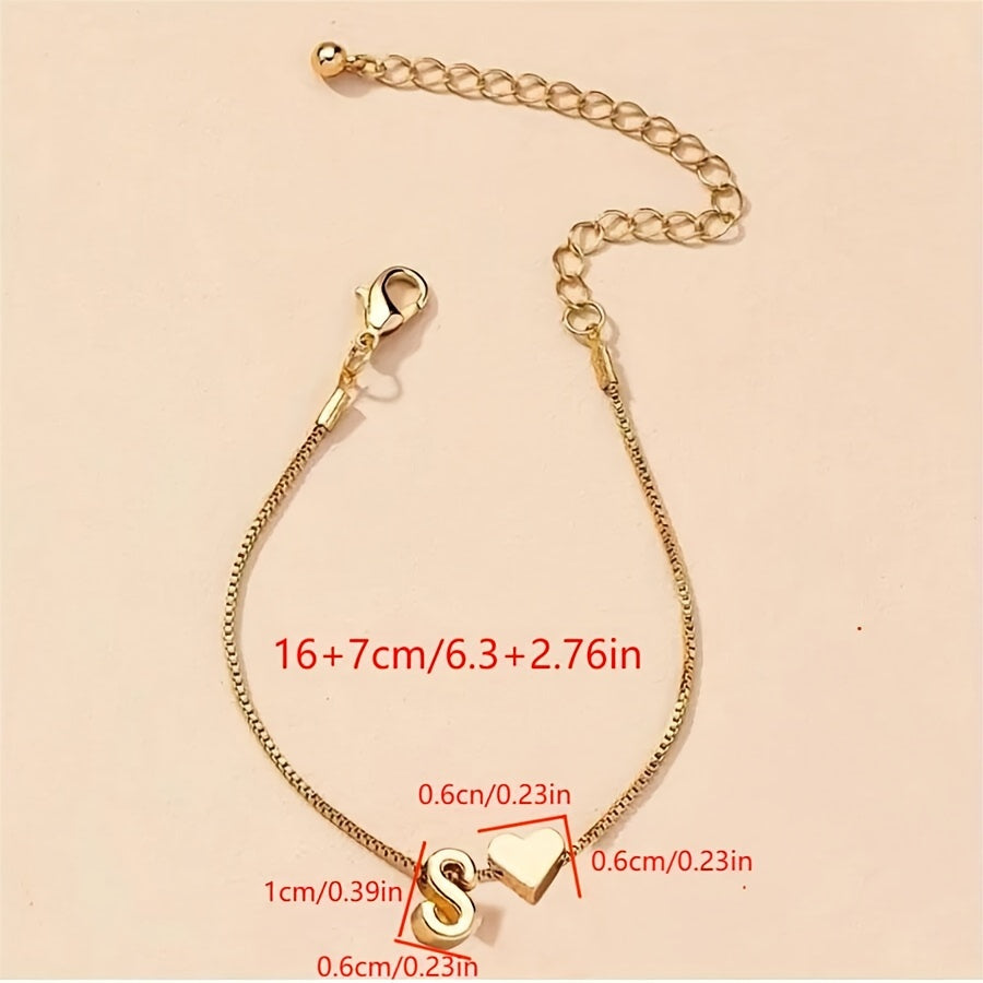 Letter Mini Love Heart Thin Chain Bracelet Simple Minimalist Hand Chain Jewelry Decoration Gift Birthday Gift