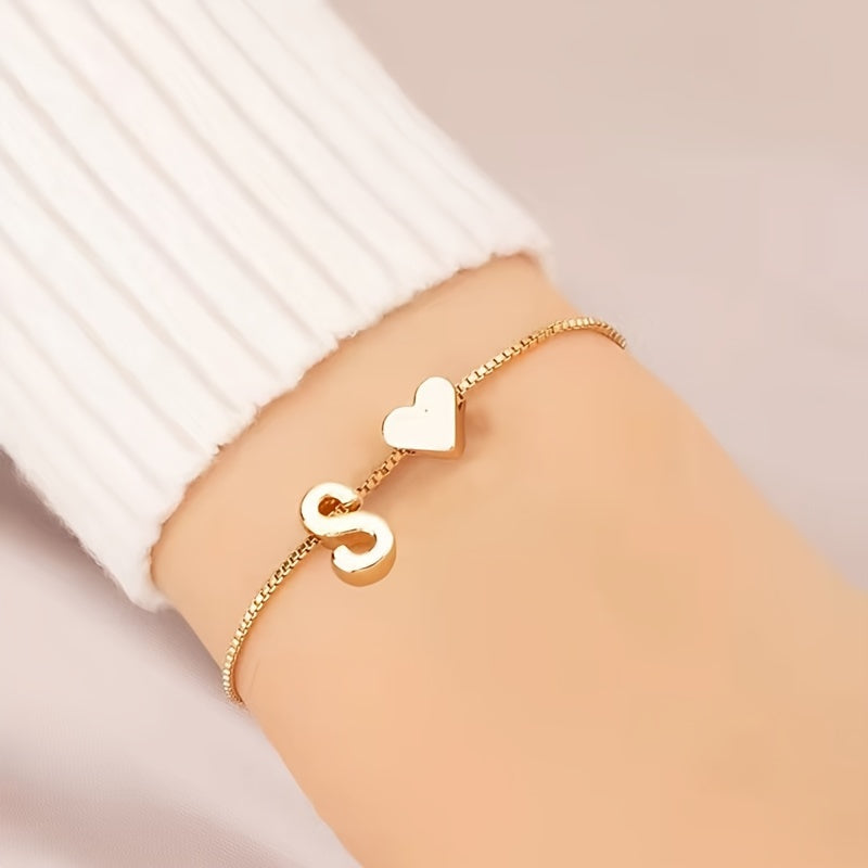 Letter Mini Love Heart Thin Chain Bracelet Simple Minimalist Hand Chain Jewelry Decoration Gift Birthday Gift