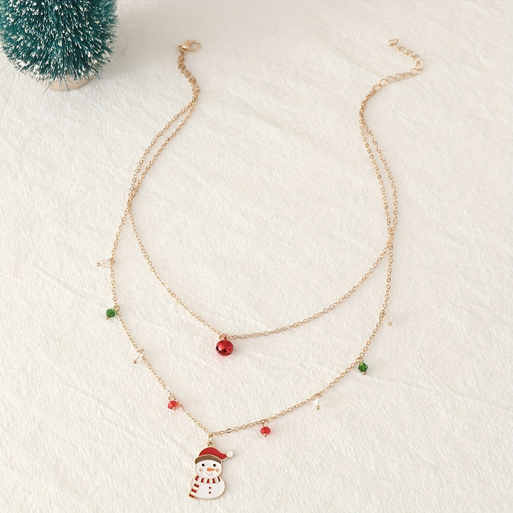 Christmas Double Layer Snowman Personality Necklace Party Festival Jewelry Gift For Women