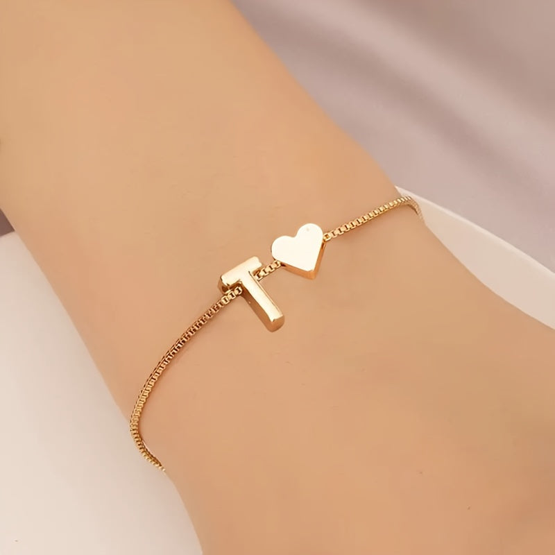 Letter Mini Love Heart Thin Chain Bracelet Simple Minimalist Hand Chain Jewelry Decoration Gift Birthday Gift