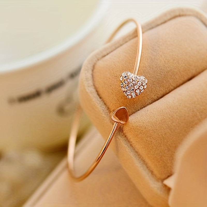 1pc, Exquisite Double Peach Heart Rhinestone Bangle - Beautiful Jewelry for Friends, Birthdays, Parties, Holidays, and Mother's Day, Perfect Gift for Loved Ones