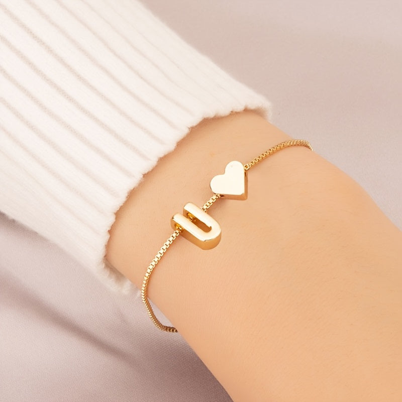 Letter Mini Love Heart Thin Chain Bracelet Simple Minimalist Hand Chain Jewelry Decoration Gift Birthday Gift