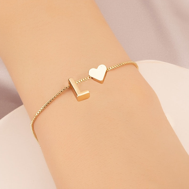 Letter Mini Love Heart Thin Chain Bracelet Simple Minimalist Hand Chain Jewelry Decoration Gift Birthday Gift