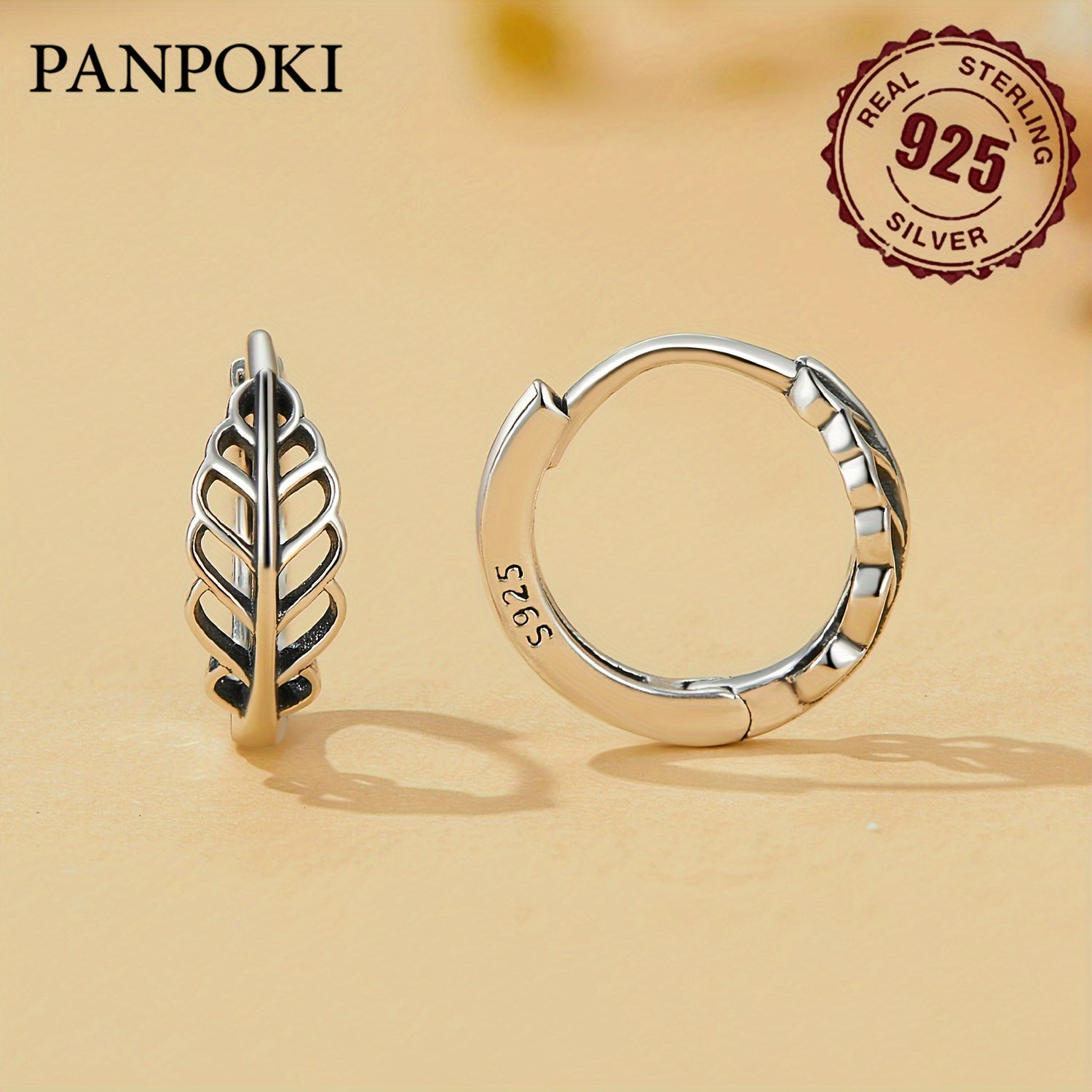 925 Sterling Silver Hypoallergenic Hoop Earrings - Intricate Hollow Leaf Pattern, Timeless Elegant Style - Perfect Female Gift, Allergy-Free Jewelry