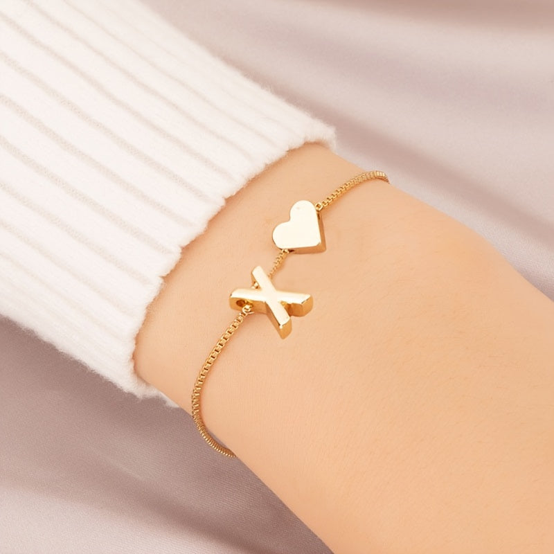 Letter Mini Love Heart Thin Chain Bracelet Simple Minimalist Hand Chain Jewelry Decoration Gift Birthday Gift
