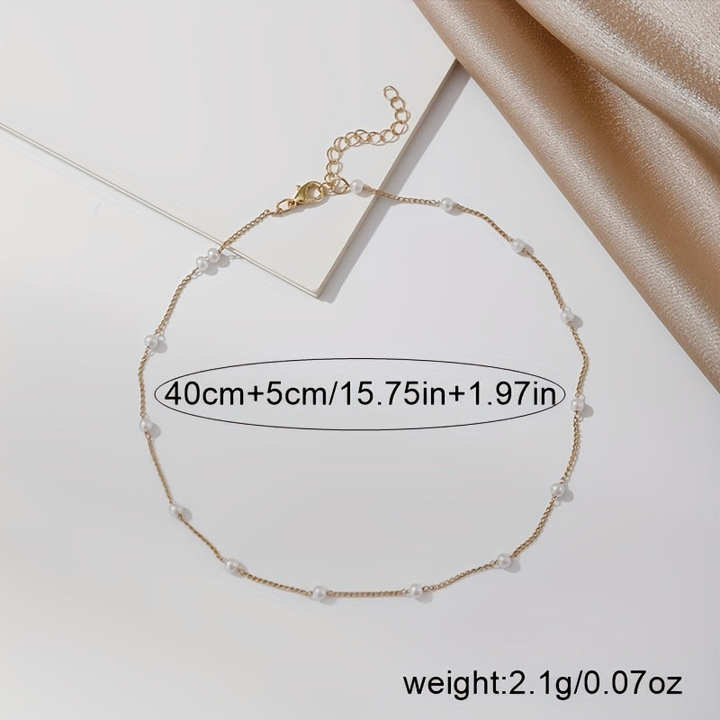 Delicate Faux Pearl Stainless Steel Clavicle Chain Collarbone Chain Neck Jewelry