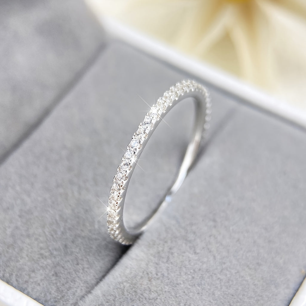 1pc Radiant 925 Sterling Silver Ring - Pave Set Shining Zirconia for Men & Women - Durable Daily Wear, Fashion-Forward Party Jewelry