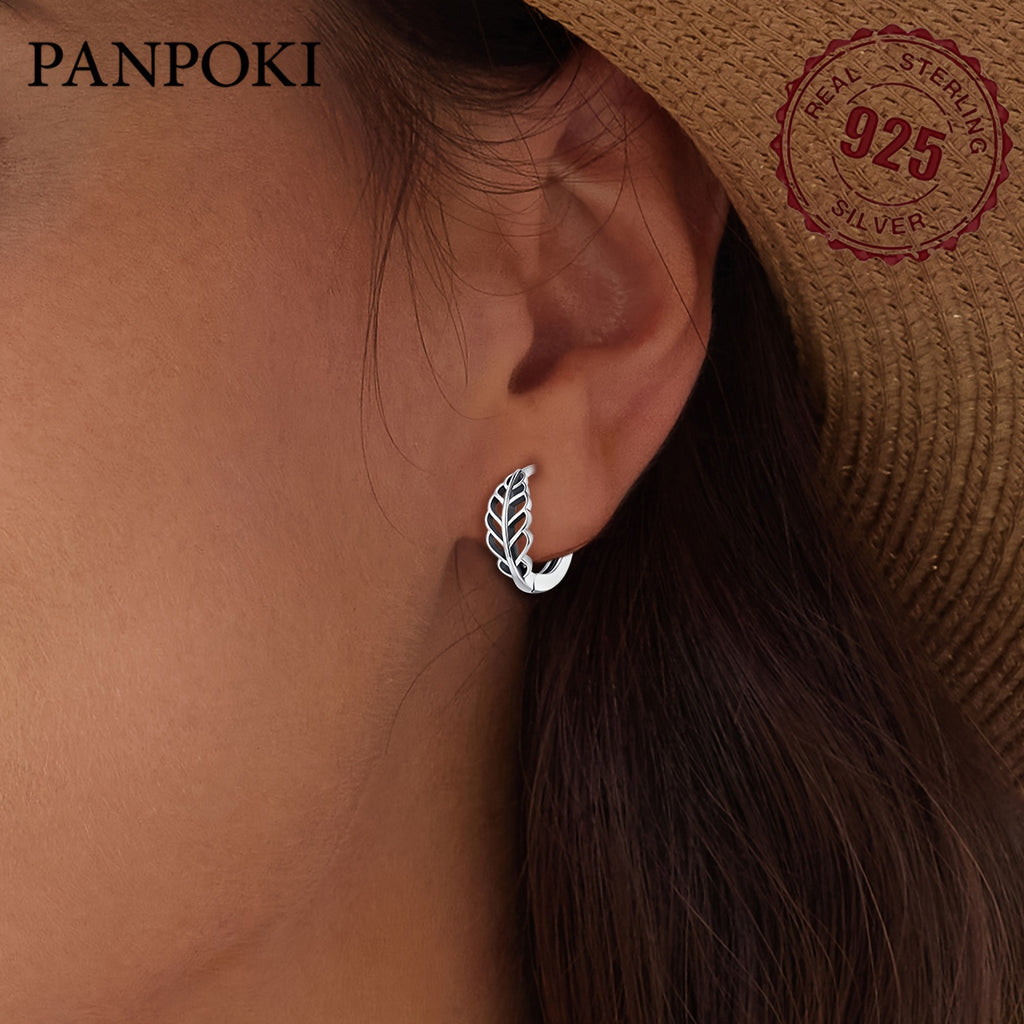 925 Sterling Silver Hypoallergenic Hoop Earrings - Intricate Hollow Leaf Pattern, Timeless Elegant Style - Perfect Female Gift, Allergy-Free Jewelry