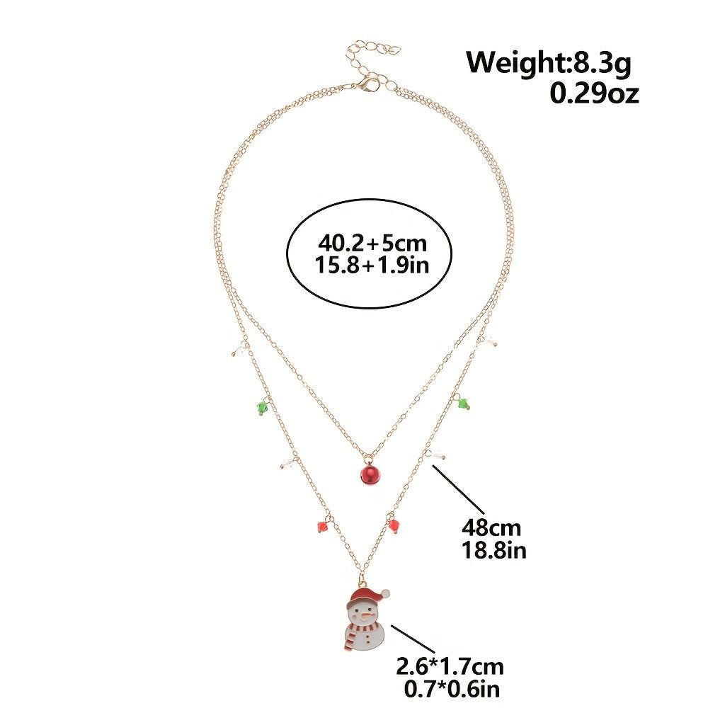 Christmas Double Layer Snowman Personality Necklace Party Festival Jewelry Gift For Women