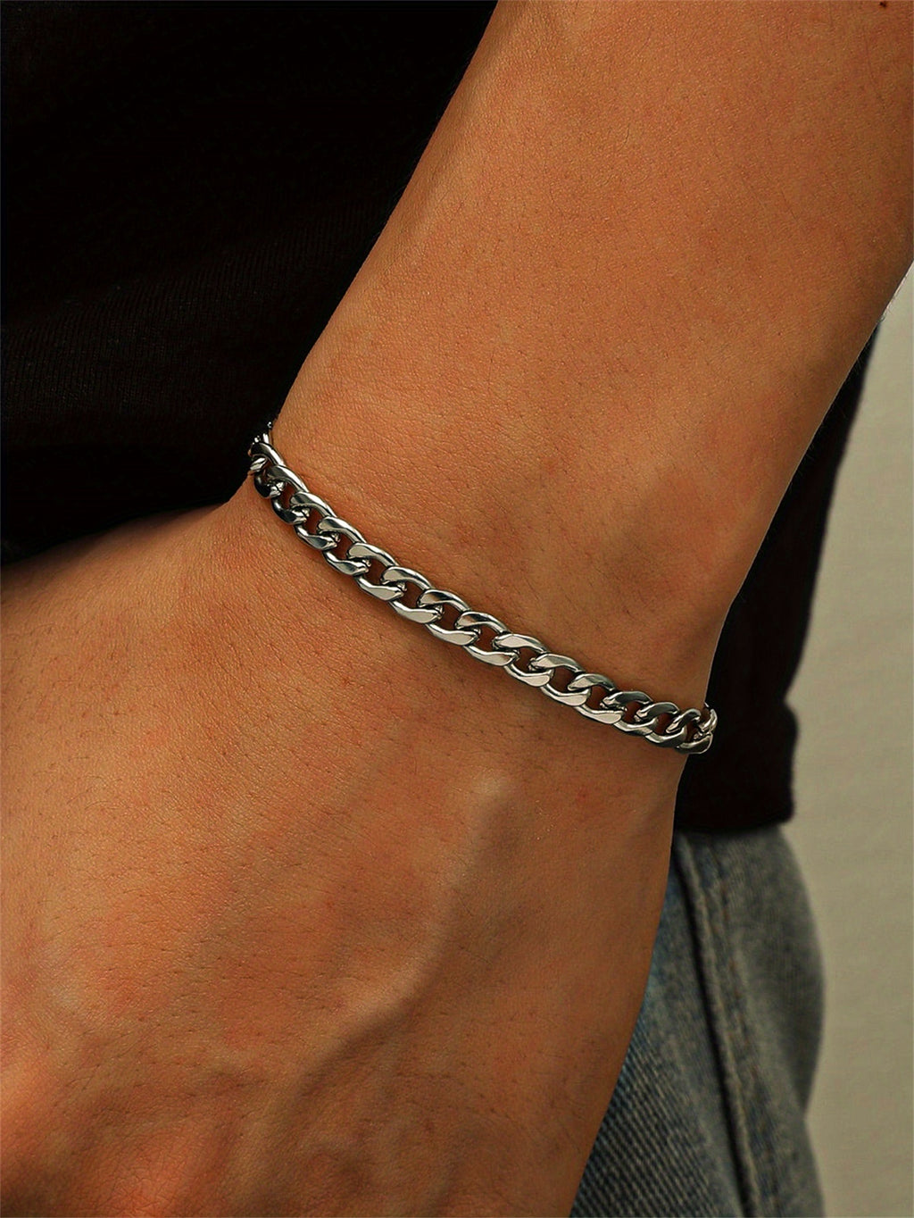 1pc Men's Minimalist Stainless Steel Chain Bracelet Hip Hop Jewelry