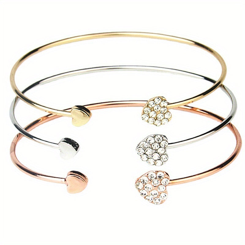 1pc, Exquisite Double Peach Heart Rhinestone Bangle - Beautiful Jewelry for Friends, Birthdays, Parties, Holidays, and Mother's Day, Perfect Gift for Loved Ones