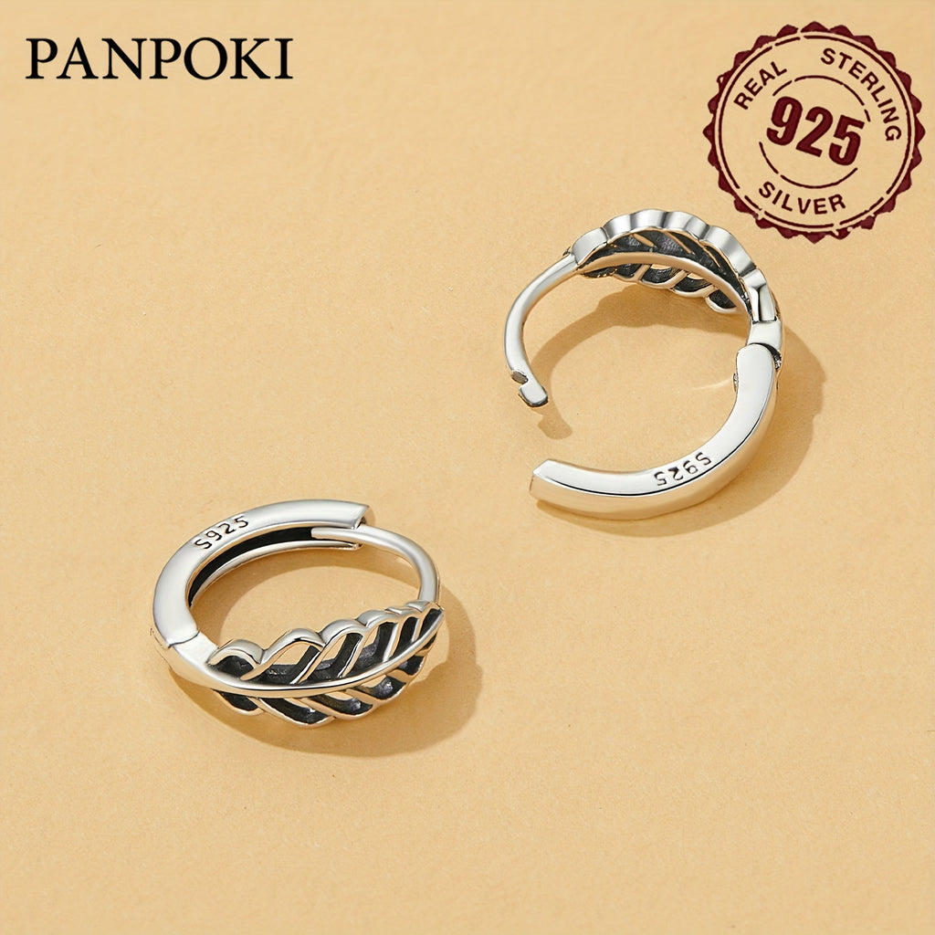 925 Sterling Silver Hypoallergenic Hoop Earrings - Intricate Hollow Leaf Pattern, Timeless Elegant Style - Perfect Female Gift, Allergy-Free Jewelry