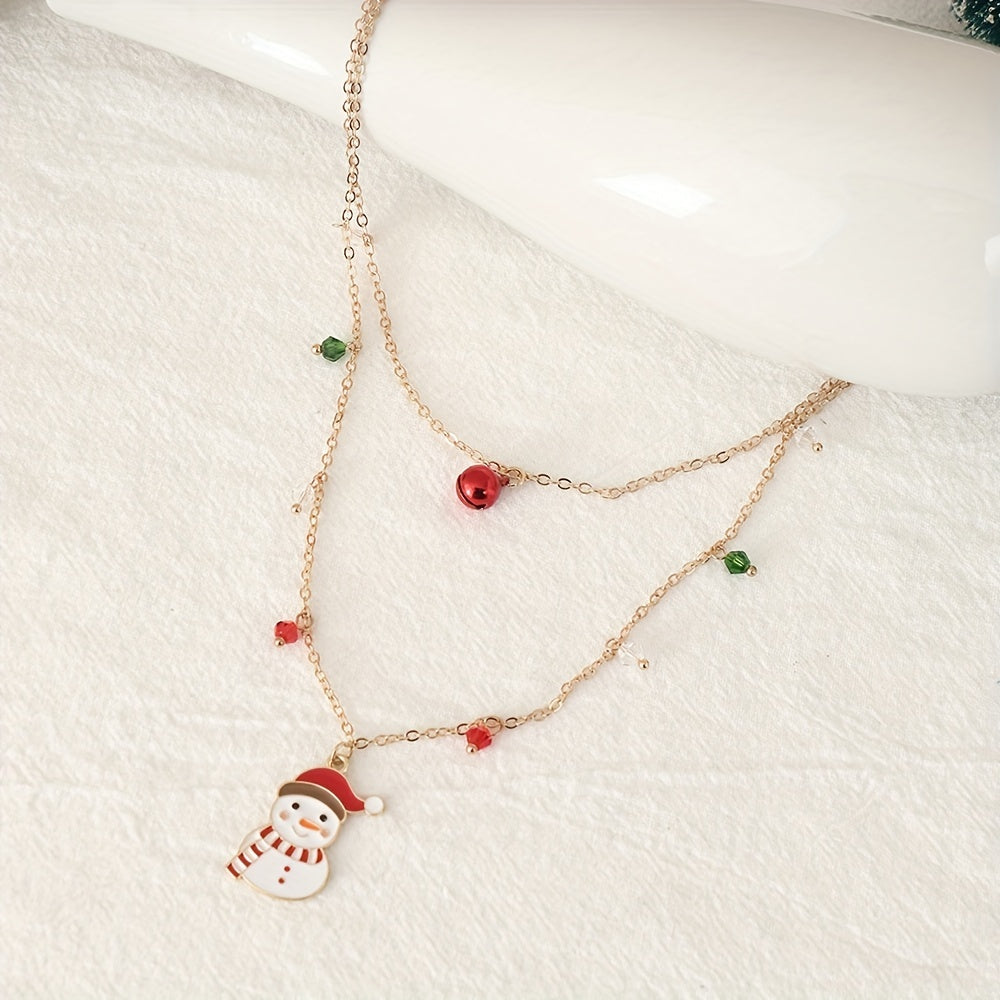 Christmas Double Layer Snowman Personality Necklace Party Festival Jewelry Gift For Women