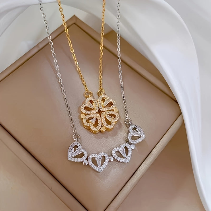 1pc Fashion Heart Pendant Four Leaf Clover Necklace For Girls And Women Decorative Accessories For Holiday Party Men's Accessories