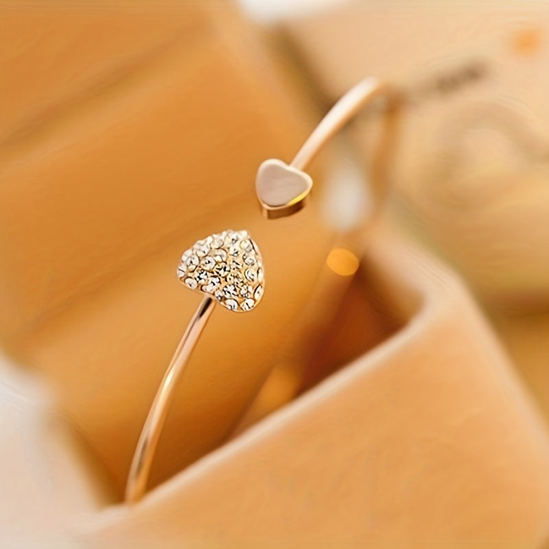 1pc, Exquisite Double Peach Heart Rhinestone Bangle - Beautiful Jewelry for Friends, Birthdays, Parties, Holidays, and Mother's Day, Perfect Gift for Loved Ones