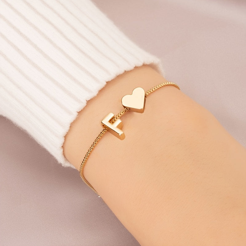 Letter Mini Love Heart Thin Chain Bracelet Simple Minimalist Hand Chain Jewelry Decoration Gift Birthday Gift